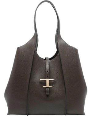 Tod's T Timeless Medium Shopping Tote Bag - Black
