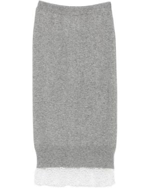 Ermanno Scervino Lace-Trim Knitted Midi Skirt - Gray
