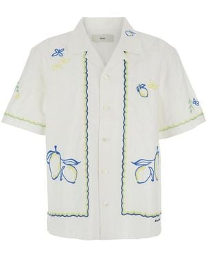DUNST Embroidered Cuban Collar Shirt - White