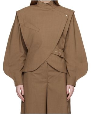 Mugler Draped-Shoulder Jacket - Brown