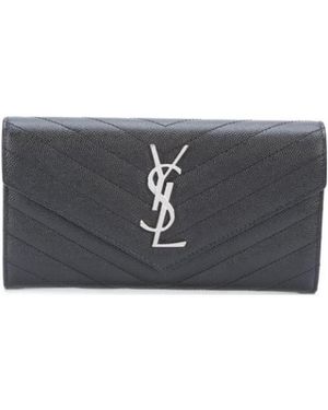 Saint Laurent Large Monogram Flap Wallet - Grey