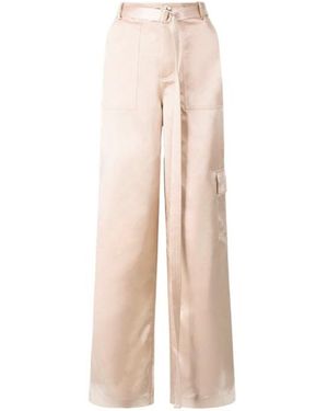 STAUD Belted Satin-Finish Palazzo Trousers - Natural