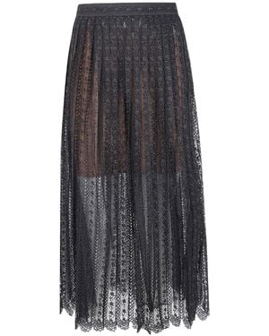 Self-Portrait Lace Pleated Midi Skirt - Gray