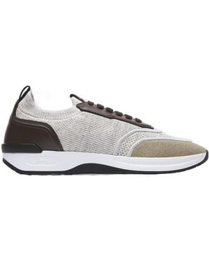 Brioni And Light Linen And Cotton Knit Trainers - White