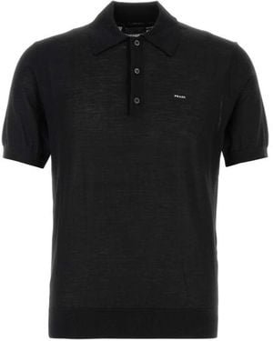 Prada Short-Sleeved Knit Polo Shirt - Black