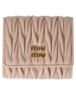 Miu Miu Small Matelassé Nappa Leather Wallet - Natural
