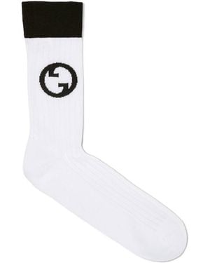 Gucci Graphic Logo Embroidered Striped Socks - White