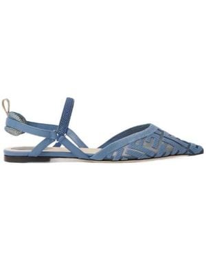 Fendi Ff-Motif Slingback Court Shoes Flats - Blue