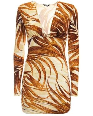 Just Cavalli Tropical Print Ruched Mini Dress - Multicolour