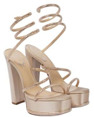 Rene Caovilla Embellished Satin Platform Sandals - Natural