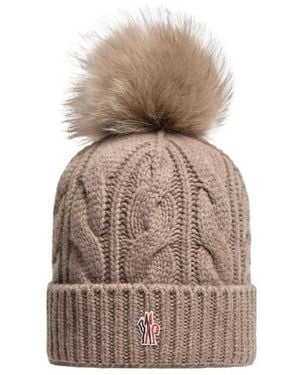 Moncler Grenoble Cable Knit Pom-Pom Hat - Brown