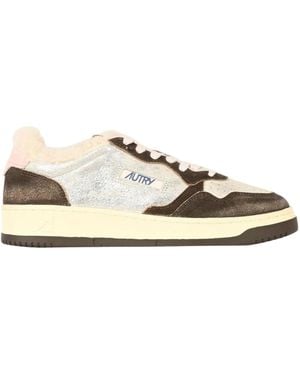 Autry Shearling Trim Low-Top Sneakers - Natural