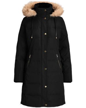 Ralph Lauren Real Leather Fur Hood Medium Puffer Jacket - Black