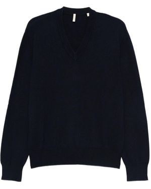 sunflower Long-Sleeved Crew Neck Wool Jumper - Blue