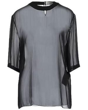 Saint Laurent Solid Chiffon Short Sleeve Top - Gray