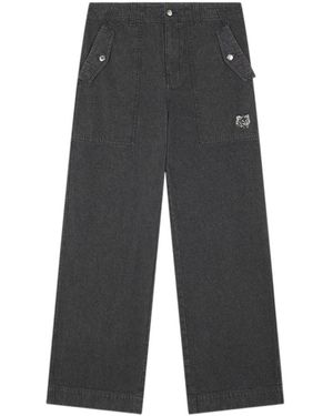 Maison Kitsuné Maison Kitsuné Logo Patch Wide-Leg Jeans - Grey