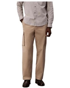 Calvin Klein Straight Cotton Cargo Trousers - Grey