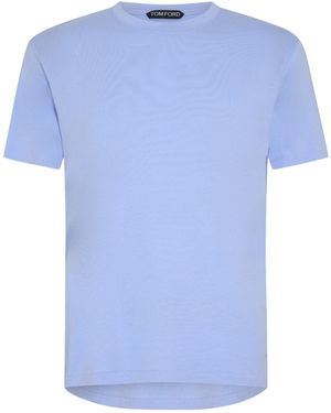Tom Ford Solid Crewneck Shortsleeve Top - Blue