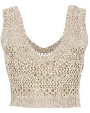 Brunello Cucinelli Open-Knitted Sleeveless Top - White