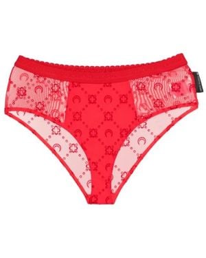 Marine Serre Moonogram-Flocked Mesh Briefs - Red