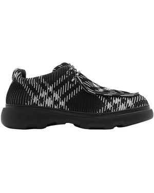 Burberry Checked Round-Toe Lace-Up Derby Shoes - Black
