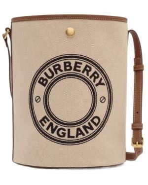 Burberry Logo Graphic Canvas Bucket Bag - Natural