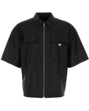 Prada Re-Nylon Short-Sleeved Zipped Shirt - Black