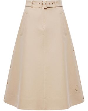 Moncler Logo Patch A-Line Midi Skirt - Natural