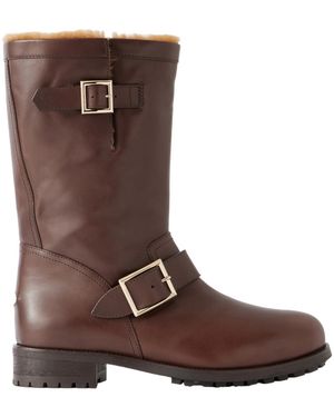 Jimmy Choo Biker Buckled Leather Ankle Boots - Brown