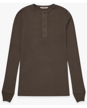 AURALEE Ribbed Henley Jumper - Brown