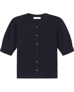 FRAME Short Sleeve Crewneck Cardigan - Blue