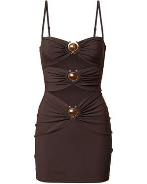 Christopher Esber Mineral Stone Ruched Mini Dress - Brown