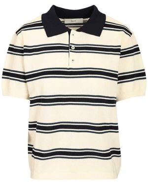 DUNST Striped Polo Knitted Top - White