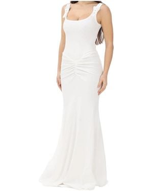 Versace Jeans Couture Couture Ruched Buckle-Strap Maxi Dress - White