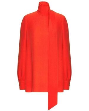 Valentino Neck-Tie Silk Blouse - Red