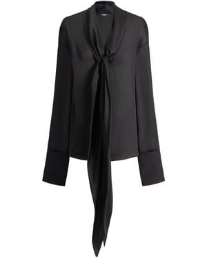 Balmain Silk Tie Collar Shirt - Black