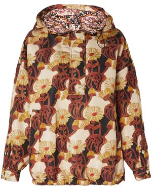 La DoubleJ Floral-Print Hooded Jacket - Brown