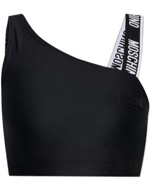 Moschino One-Shoulder Logo Performance Top - Black