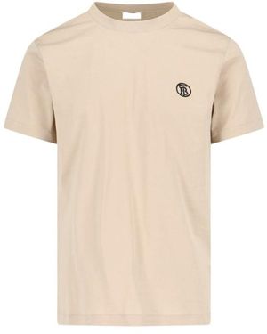 Burberry Logo Embroidered Crewneck T-Shirt - Natural
