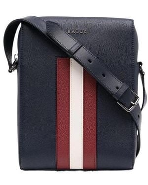 Bally Striped Detail Lychee Crossbody Bag - Blue