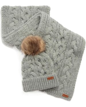 Barbour Logo Patch Ribbed Scarf And Beanie Set - Gray