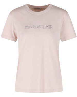 Moncler Logo-Embroidered T-Shirt - Pink