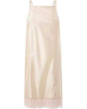 Carven Chantilly Lace-Trimmed Satin Midi Dress - Natural