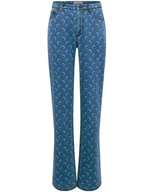 Marine Serre Allover Moon Printed Straight-Leg Jeans - Blue