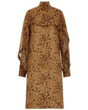 Ferragamo Silk Dress With Orchid Print - Brown