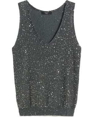 Weekend by Maxmara Wkdtempo Sequin V-Neck Top - Grey