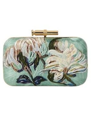 Givenchy Pout Evening Clutch With Floral Embroideries - Green