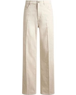 Etro Straight-Leg Denim Jeans With Pressed Creases And Leafy Motif - Natural