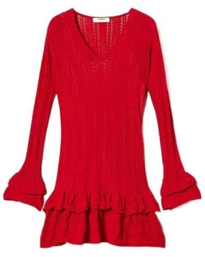 Twinset Knitted Ruffled Mini Dress - Red