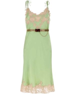 Prada Lace-Detailed Satin Dress - Green